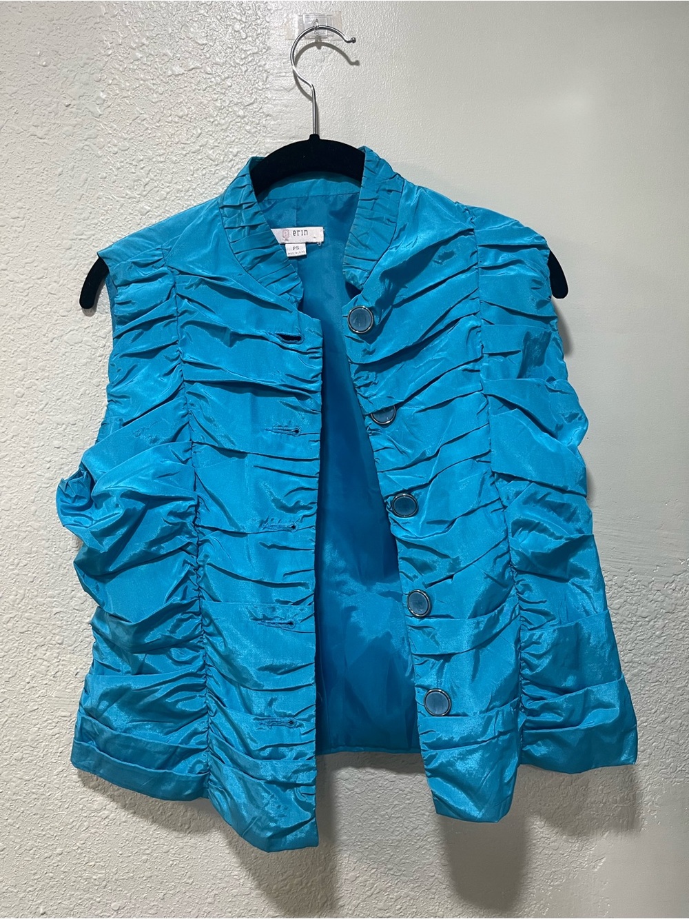 Bright Turquoise Ruched Sleeveless Jacket